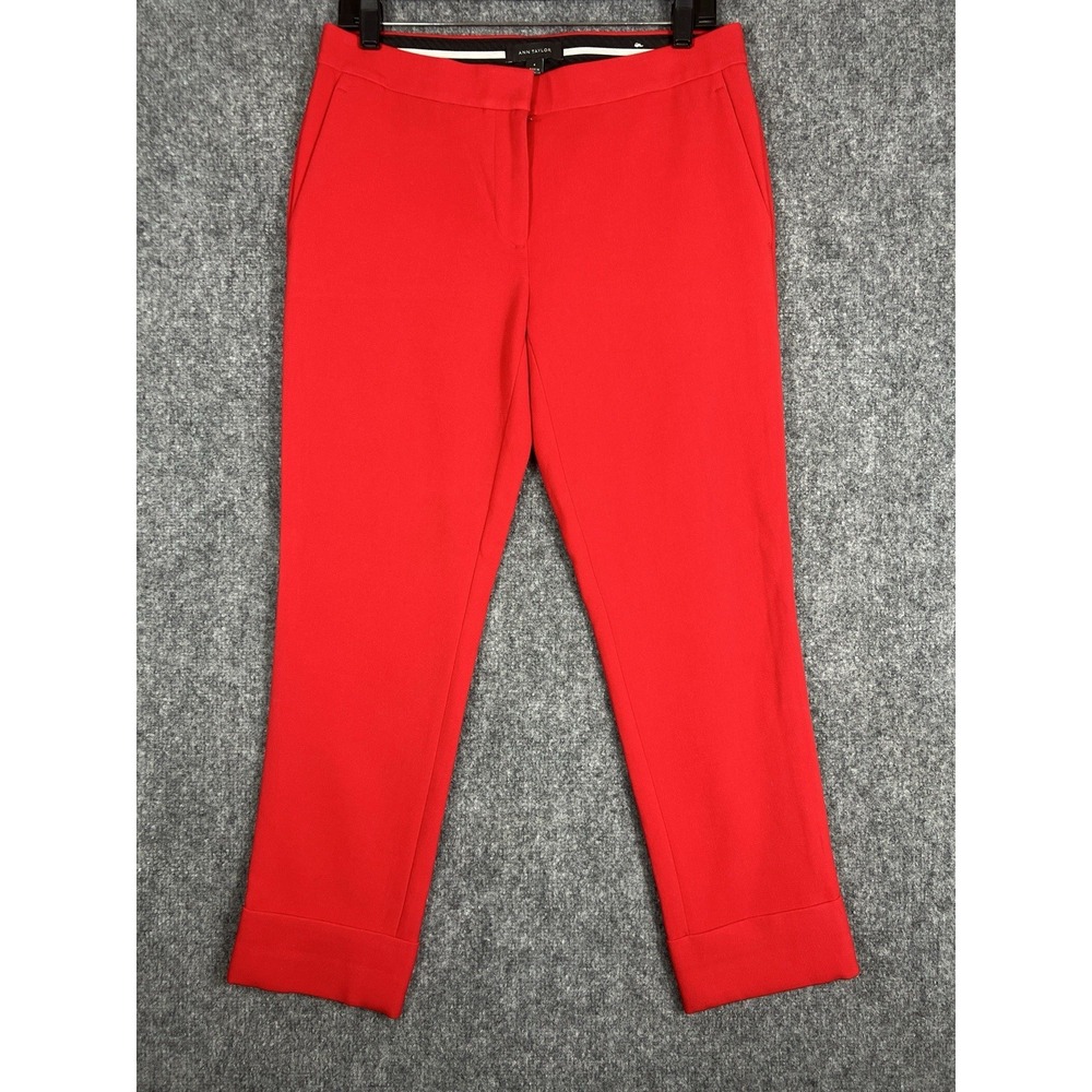 Ann Taylor Women's 4 Red Ankle Dress Pants Slim Straight Leg Trouser